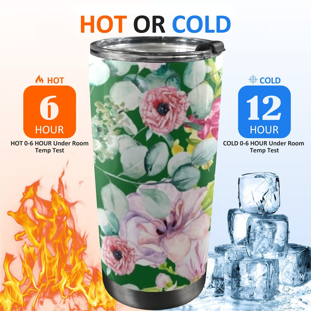 Bright Floral - 20oz Mobile Tumbler with Lid (Black Lock) 20oz Travel Mug Plants Printed Offshore
