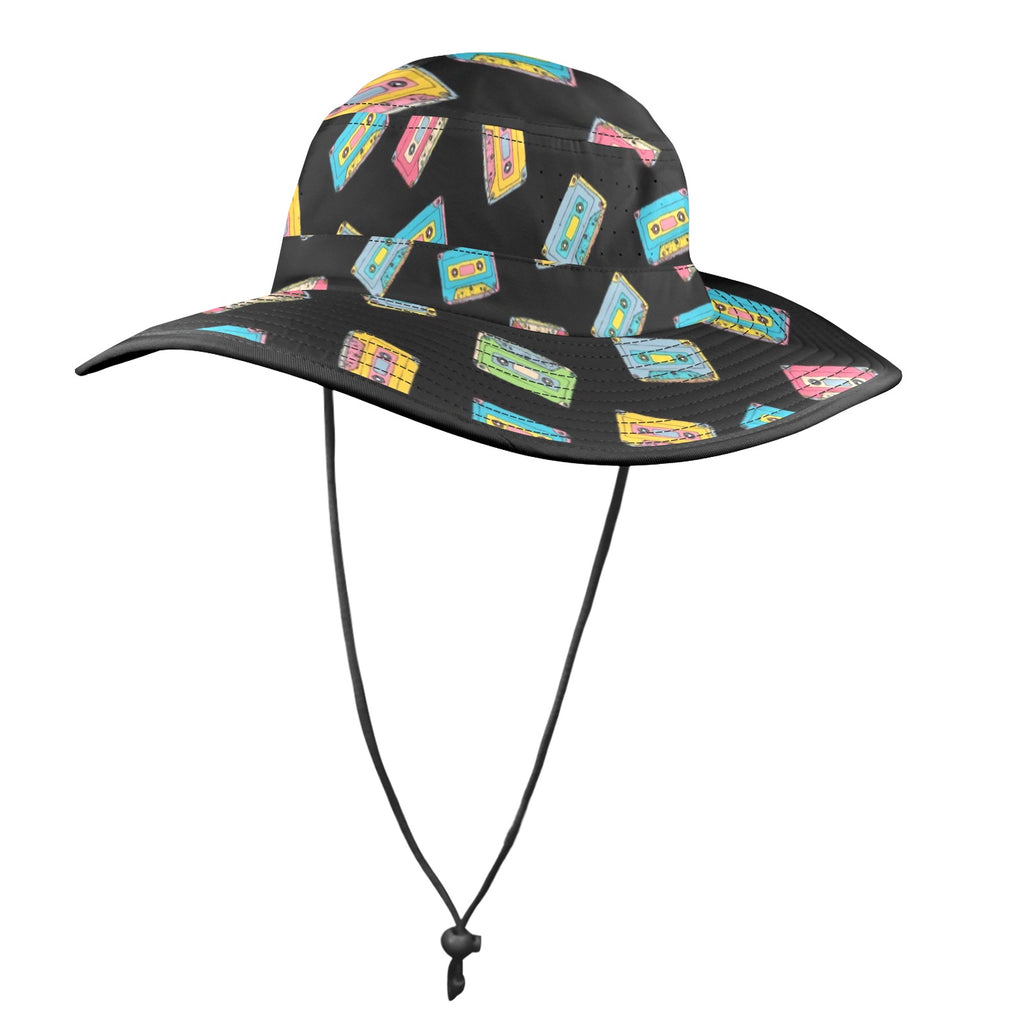 Colourful Cassettes Wide Brim Bucket Hat Wide Brim Bucket Hat Music Printed Offshore Retro