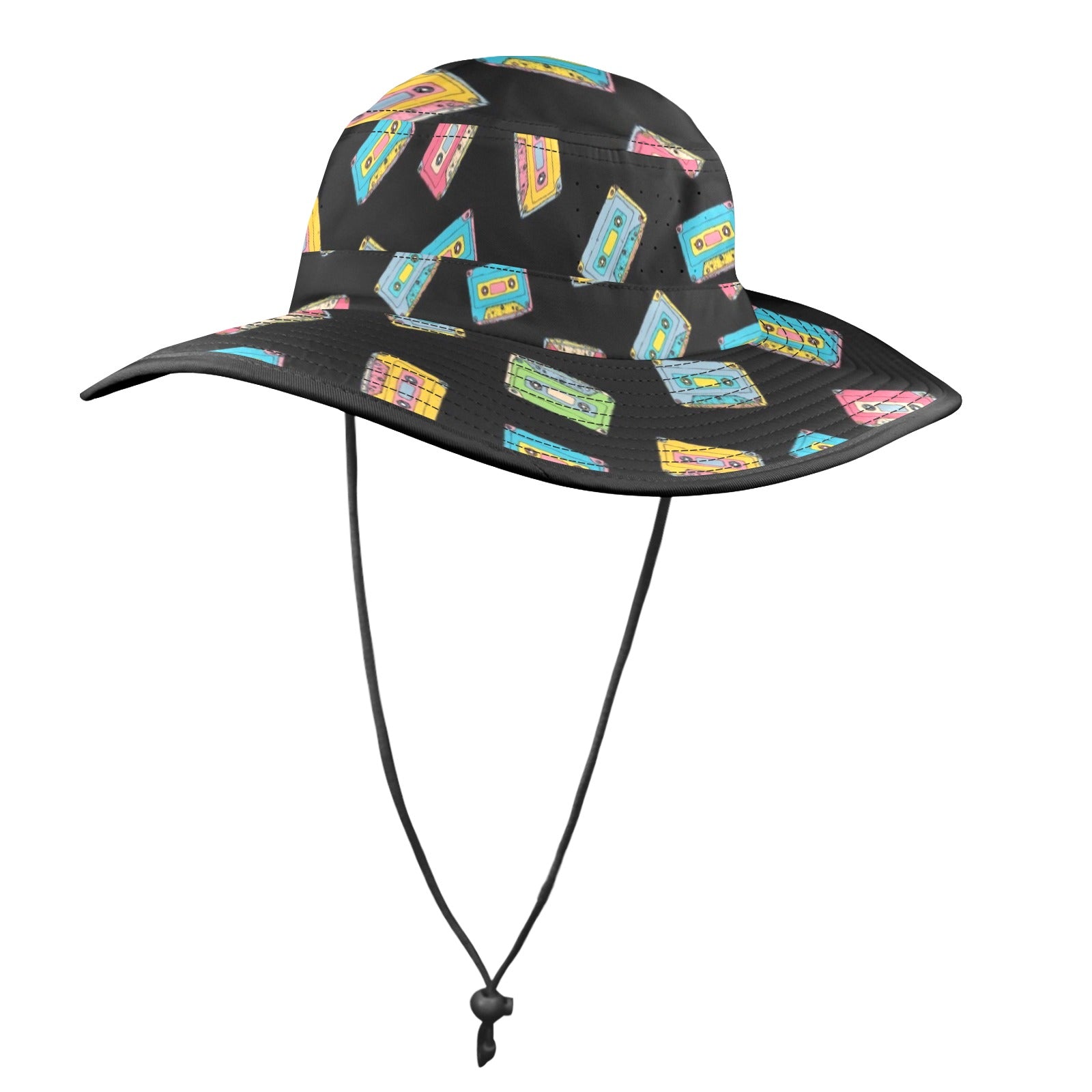 Colourful Cassettes - Wide Brim Bucket Hat Wide Brim Bucket Hat Music Printed Offshore Retro