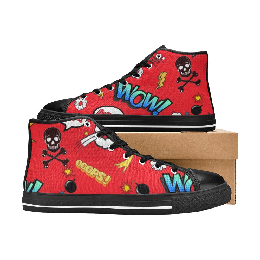Comic Book Red - Women's High Top Canvas Shoes