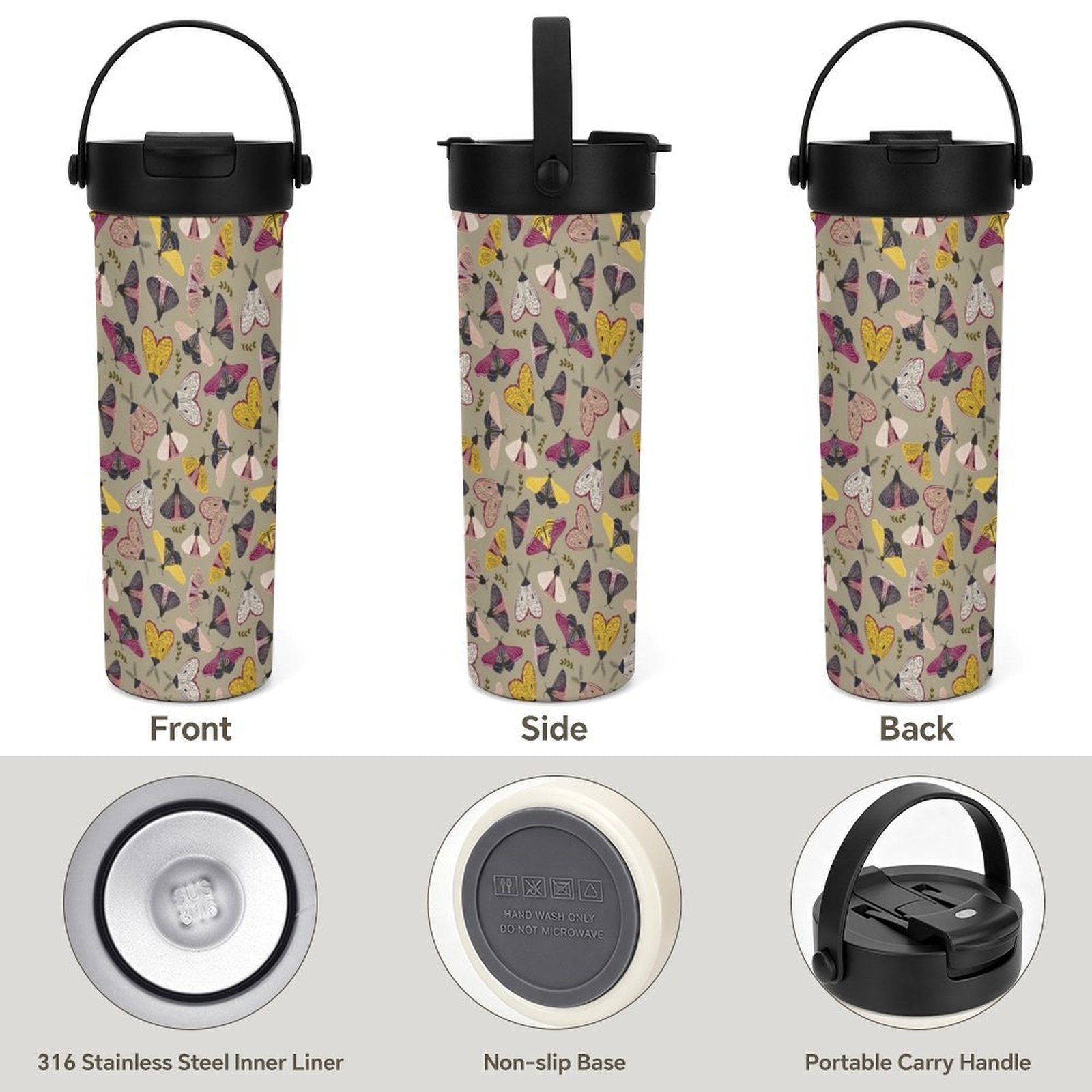 Pretty Moths 20oz Tea Tumbler with Carry Handle