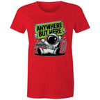 Astronaut, Anywhere But Here - Womens T-shirt Red Womens T-shirt Printed In Australia Space