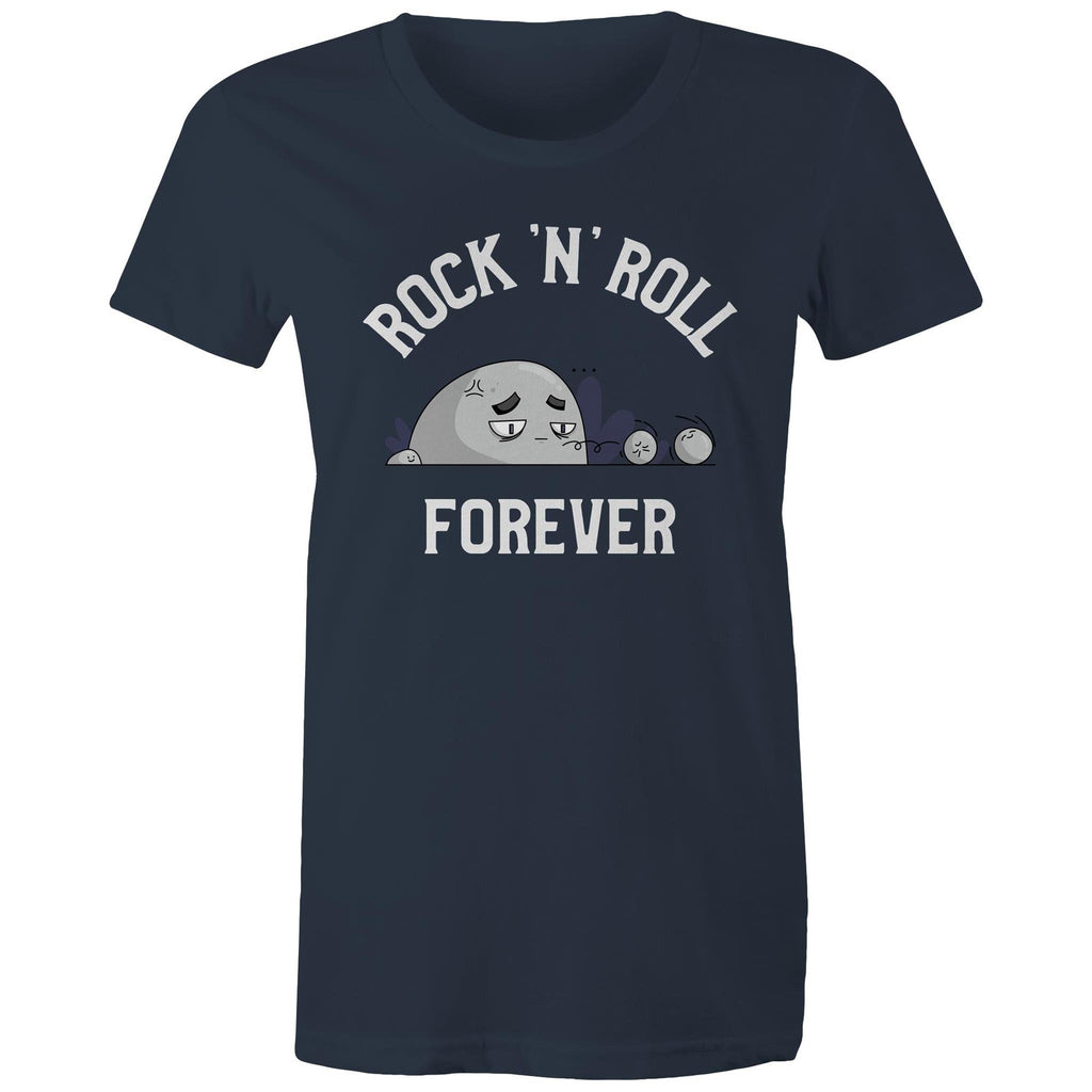 Rock And Roll Forever - Womens T-shirt Navy Womens T-shirt Music Printed In Australia