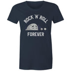 Rock And Roll Forever - Womens T-shirt Navy Womens T-shirt Music Printed In Australia