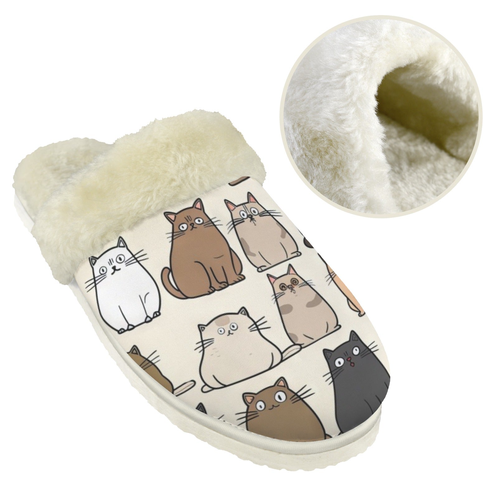 Lots Of Cats Men's Fur Trim Thick-Sole Indoor Slippers Men's Fur Trimmed Slippers animal Printed Offshore