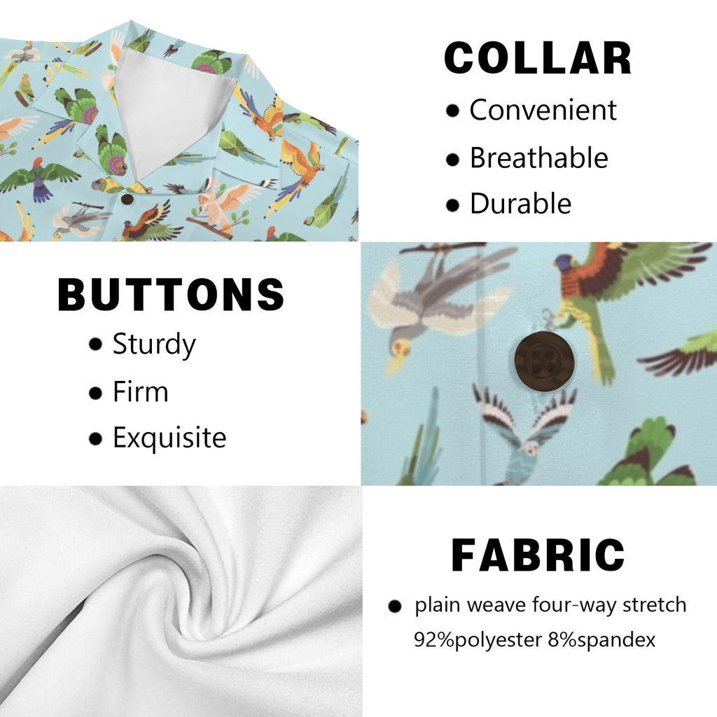 Parrots Men's Short Sleeve Hawaiian Shirt Men's Hawaiian Shirt (New) animal Birds Printed Offshore