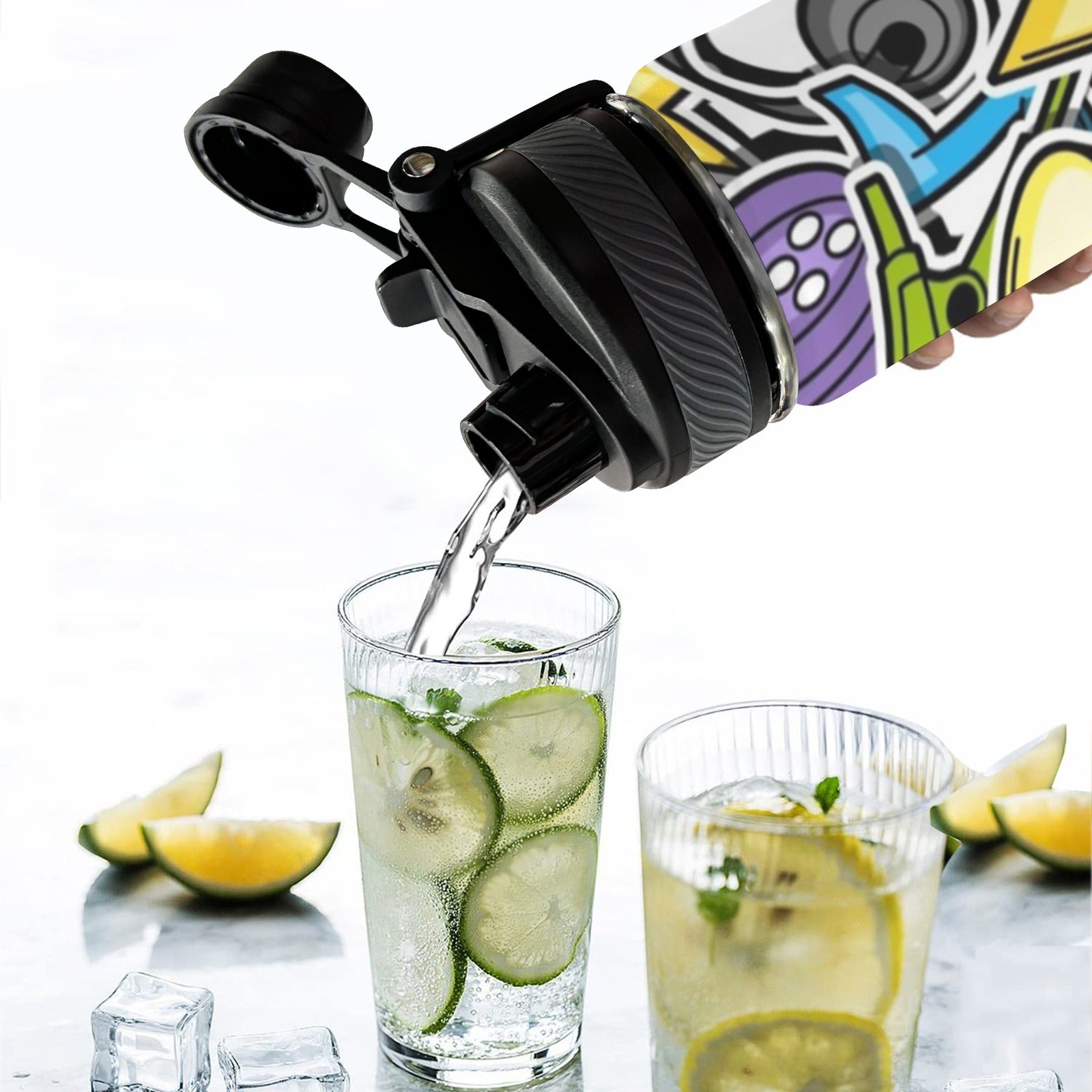 Sticker Music - Insulated Water Bottle with Dual-Use Lid (18oz) Insulated Water Bottle with Dual-Use Lid (18oz) Music Printed Offshore