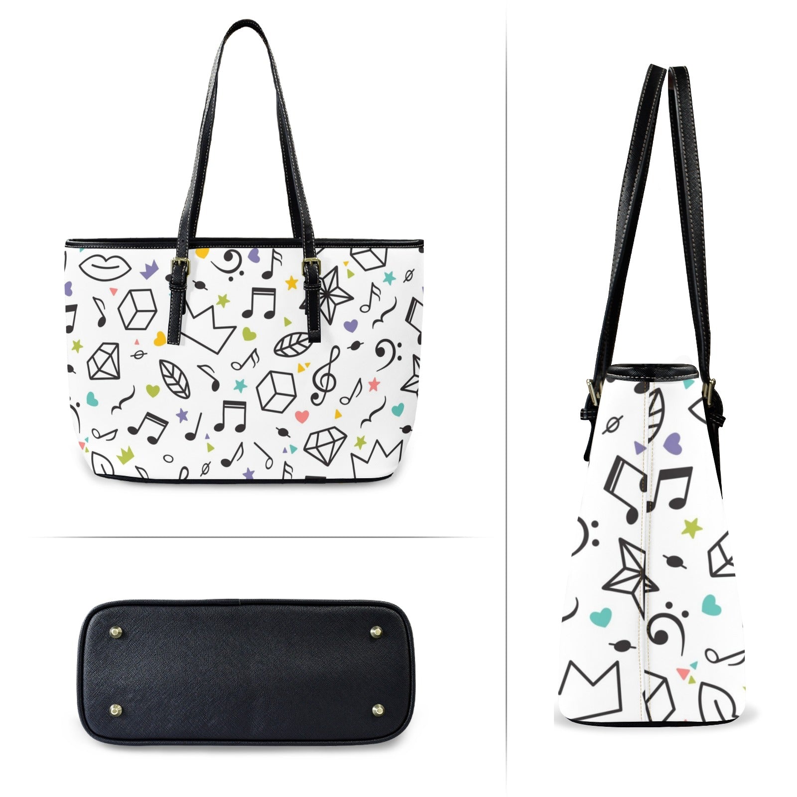 Music Time - Leather Tote Bag-Large