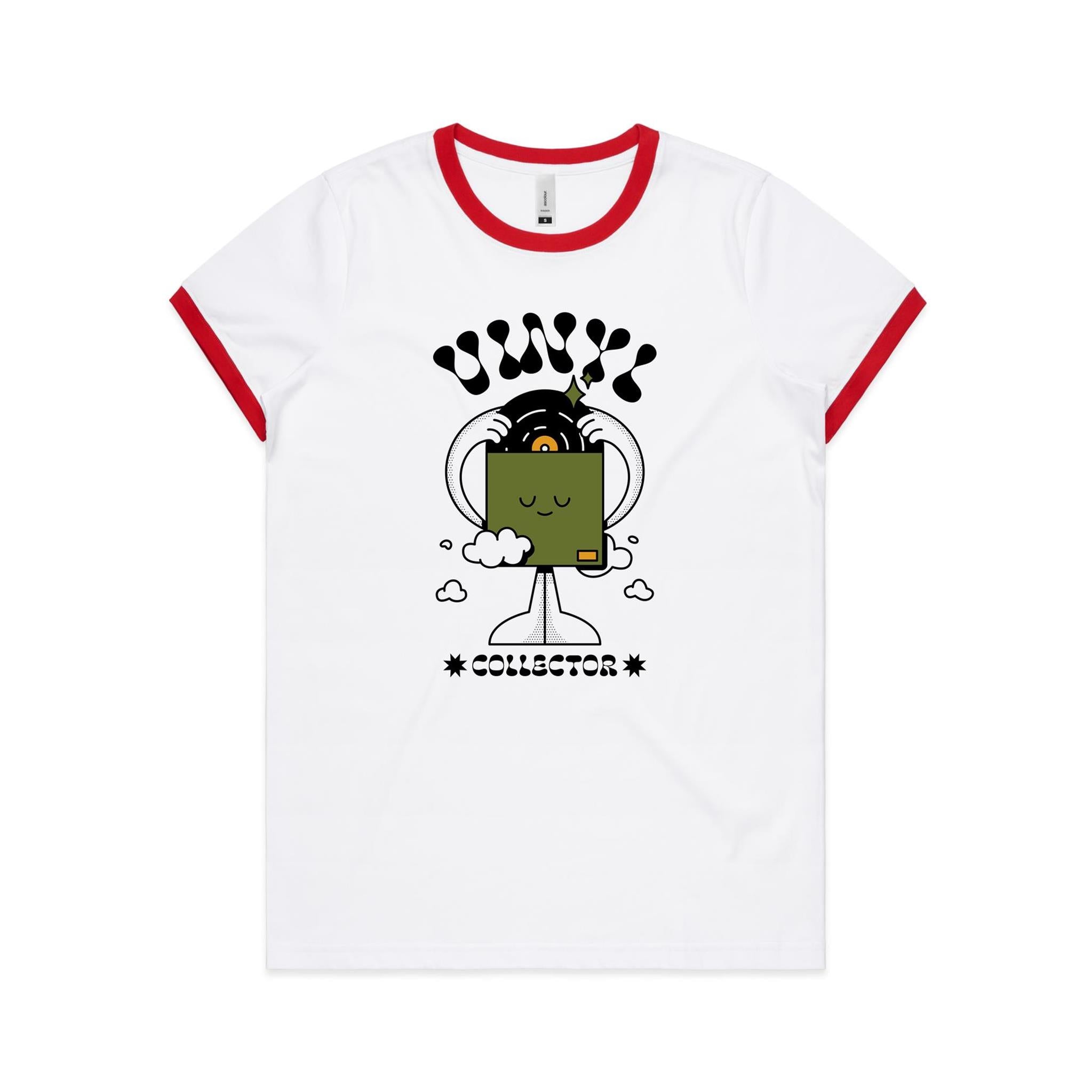 Vinyl Collector, Records - Women's Ringer Tee White Red Womens Ringer T-shirt Music Printed In Australia Retro