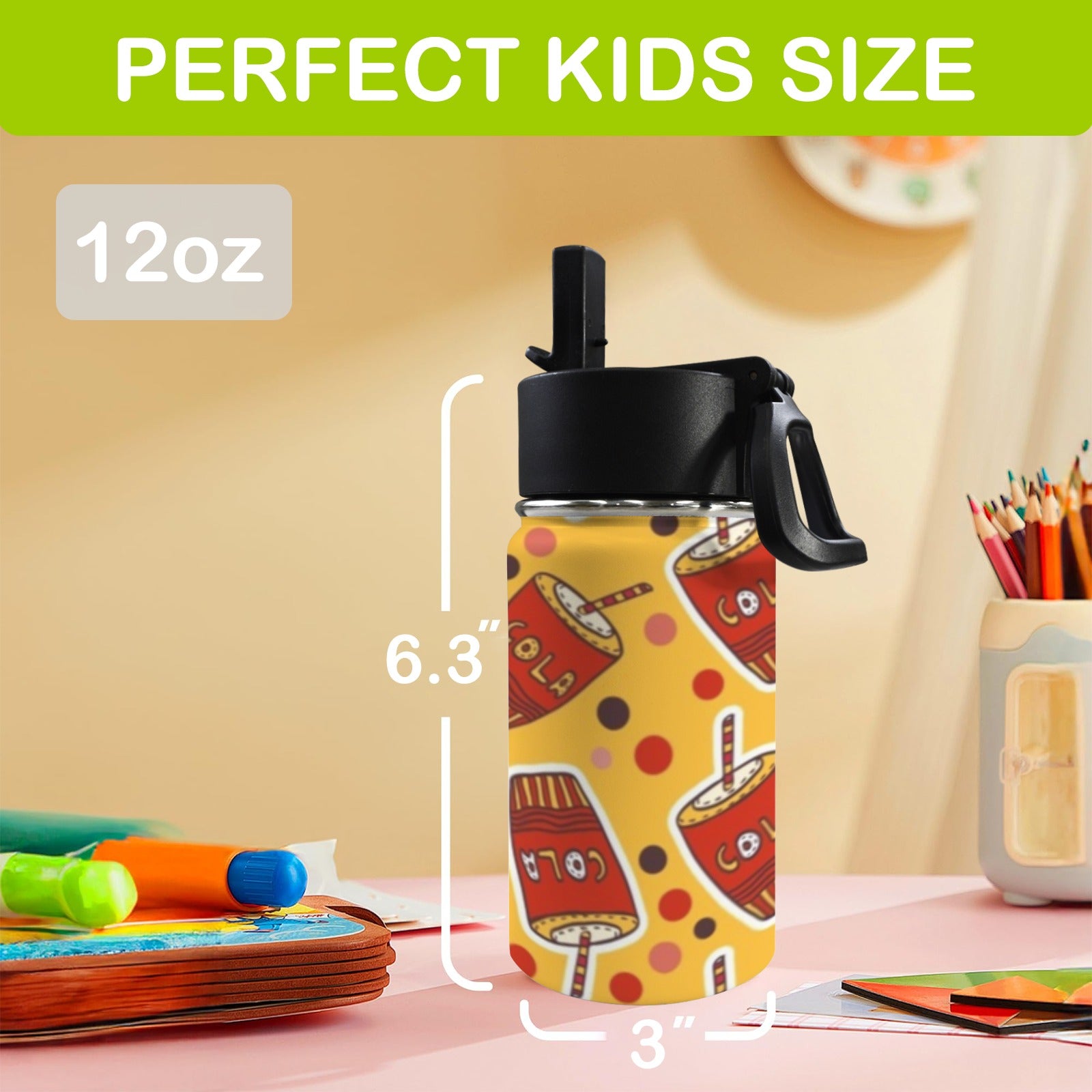 Cola 12oz Kids Water Bottle with Straw Lid