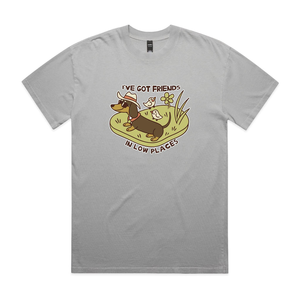 Dachshund, I've Got Friends In Low Places AS Colour Heavy Faded Tee Unisex Faded storm Heavy Faded T-shirt animal Printed In Australia