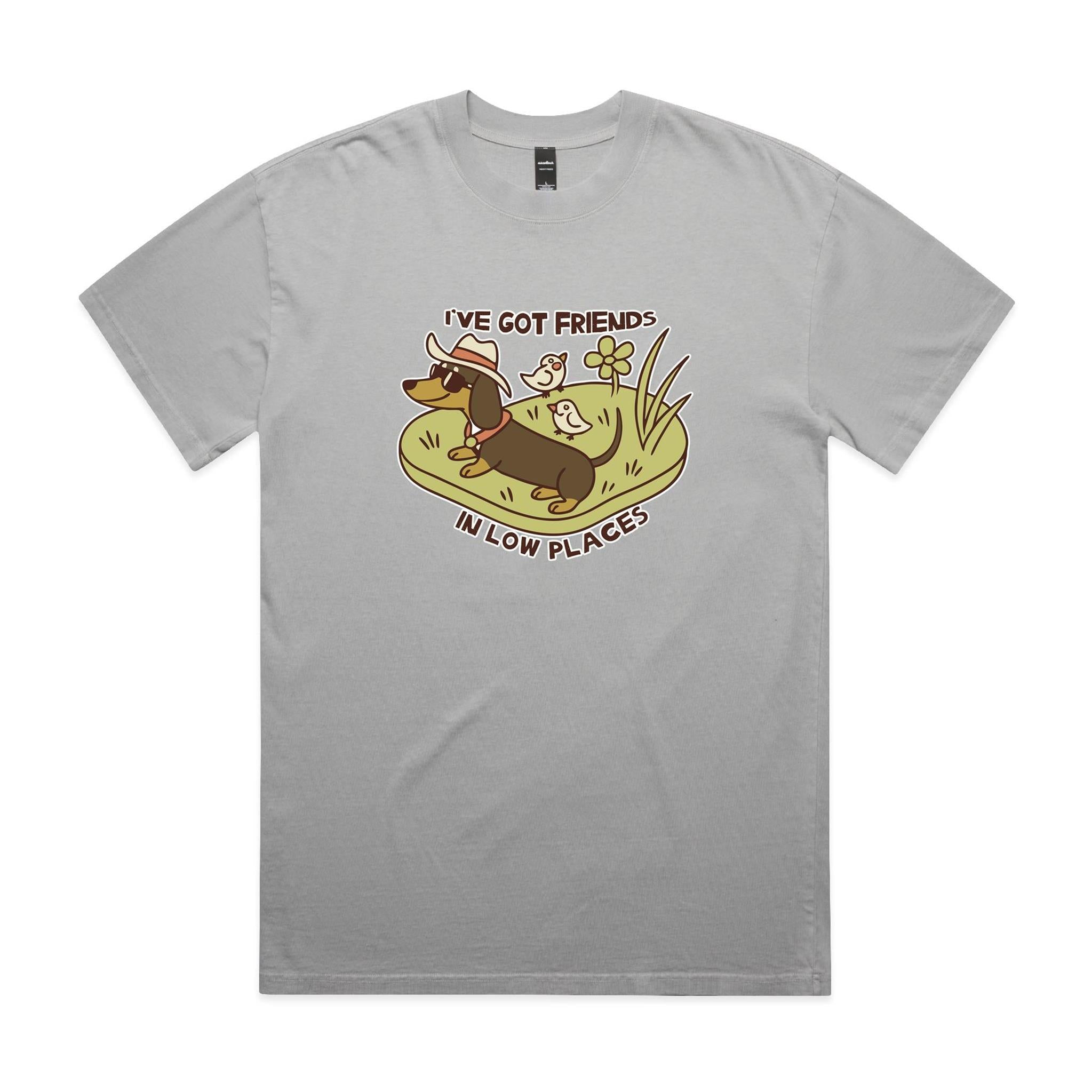 Dachshund, I've Got Friends In Low Places AS Colour Heavy Faded Tee Unisex Faded storm Heavy Faded T-shirt animal Printed In Australia
