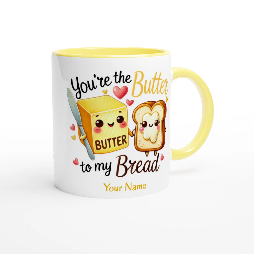 Personalised - You're The Butter To My Bread, Valentine - White 11oz Ceramic Mug with Colour Inside Personalised 11oz Mug