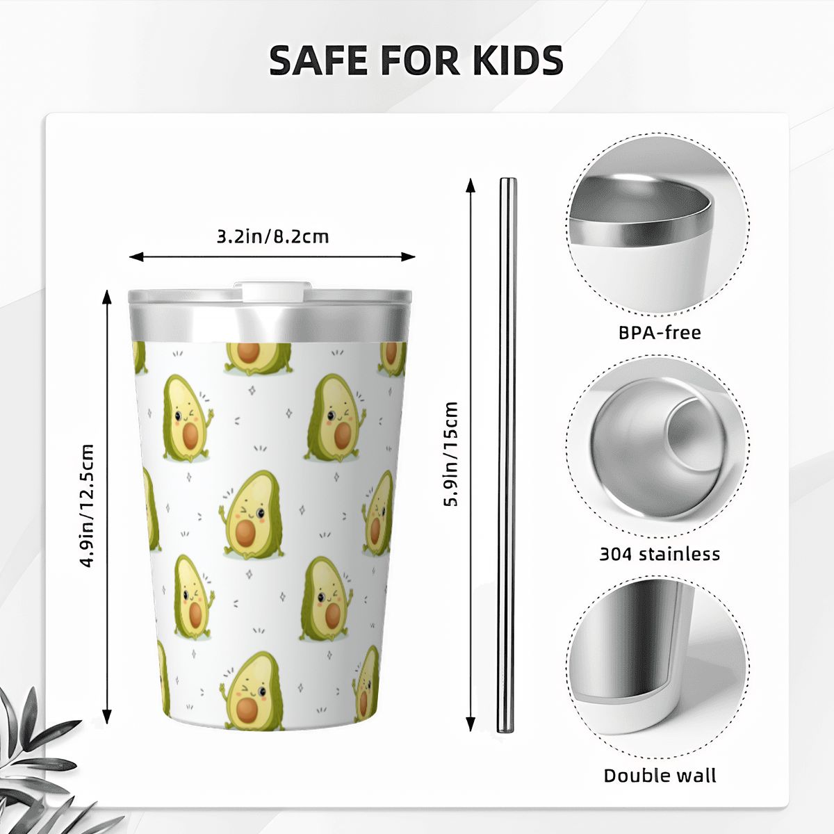 Winking Avocados Small Stainless Steel Travel Mug Cup 12oz/350ml