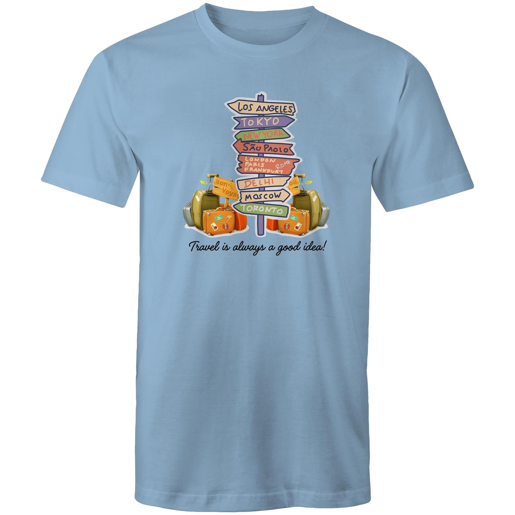 Travel Is Always A Good Idea - Mens T-Shirt Carolina Blue Mens T-shirt Printed In Australia
