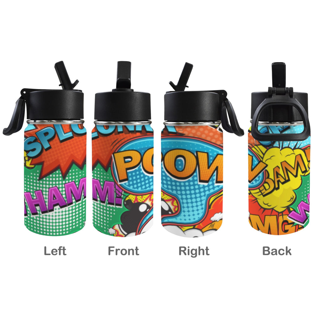 Comic Book 2 12oz Kids Water Bottle with Straw Lid