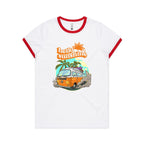 Hello Sunshine, Beach Van - Women's Ringer Tee White Red Womens Ringer T-shirt Printed In Australia Summer Surf