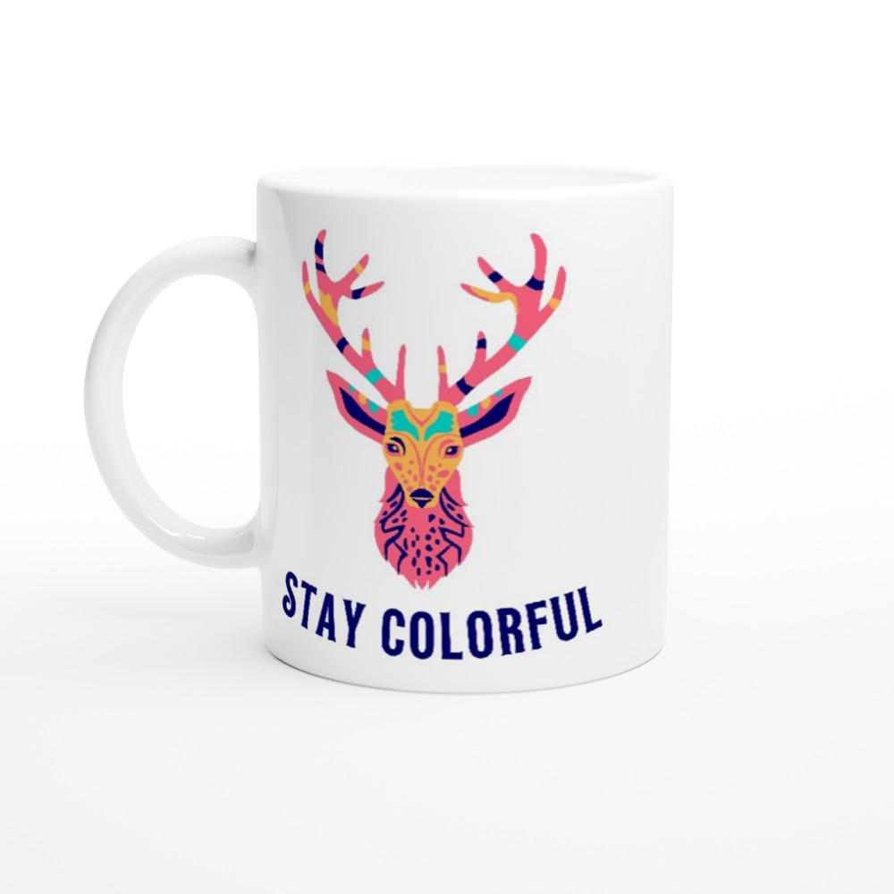 Stay Colorful White 11oz Ceramic Mug White 11oz Mug animal coffee fun Globally Fulfilled tea