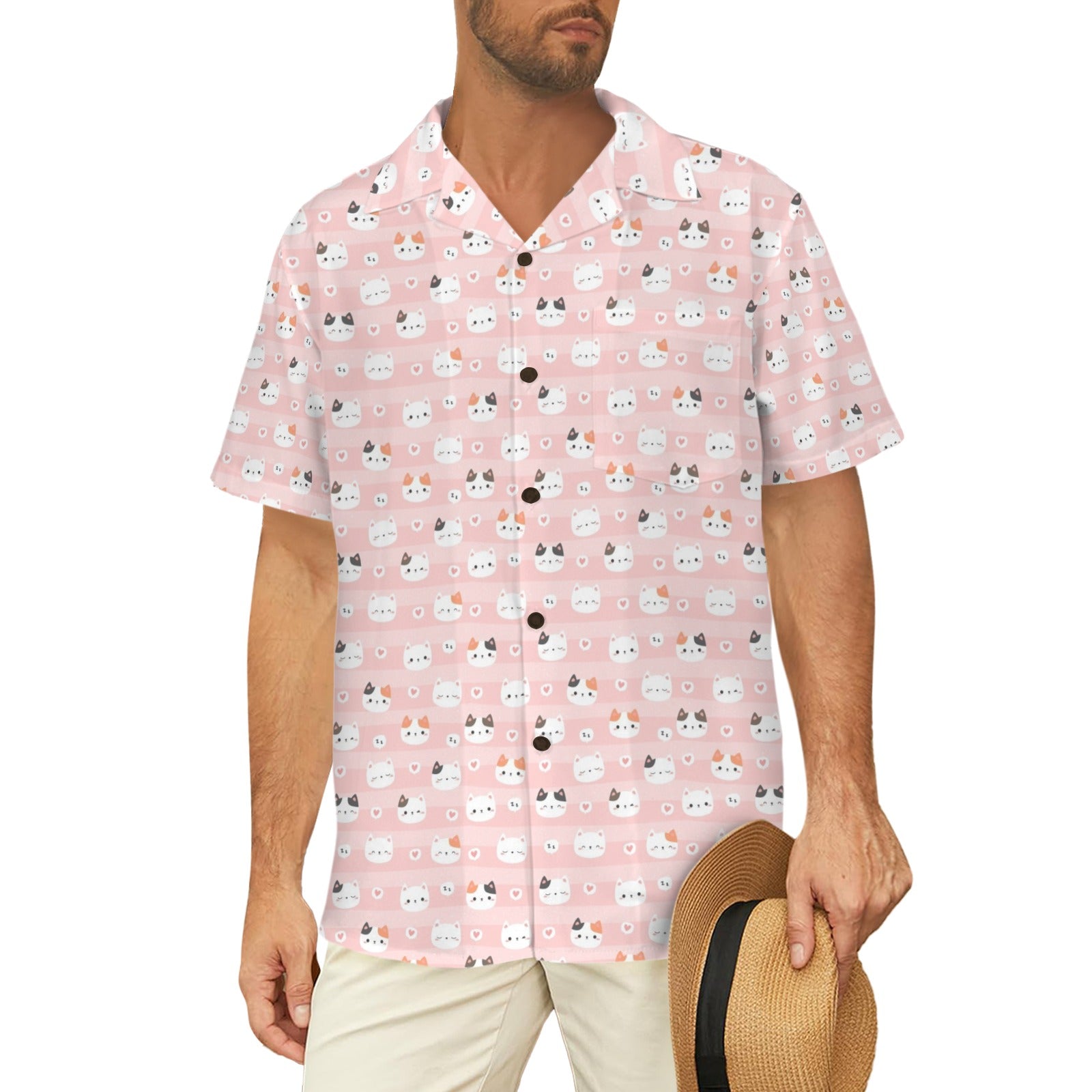 Pink Cats - Men's Short Sleeve Hawaiian Shirt Men's Hawaiian Shirt (New) animal Printed Offshore