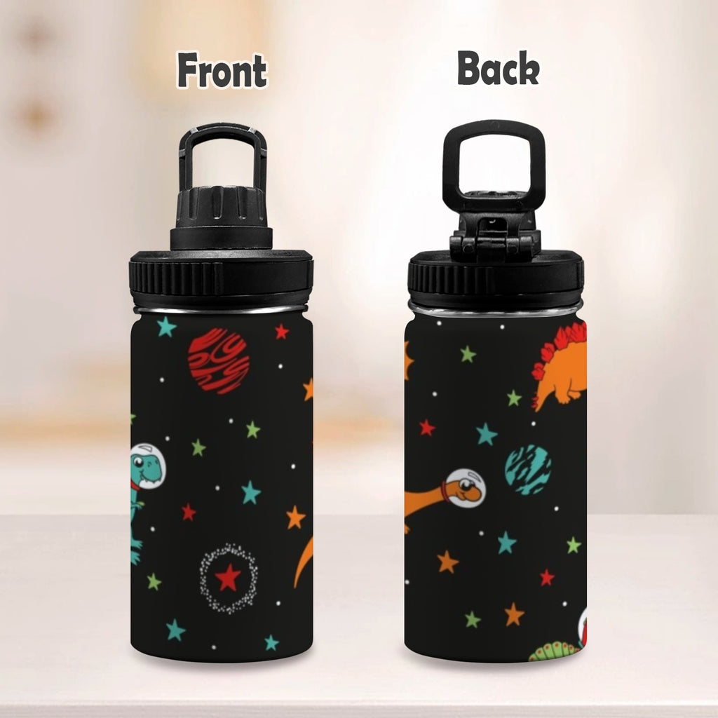 Astronaut Dinosaurs - Kids Water Bottle with Chug Lid (12 oz) Kids Water Bottle with Chug Lid Printed Offshore Space