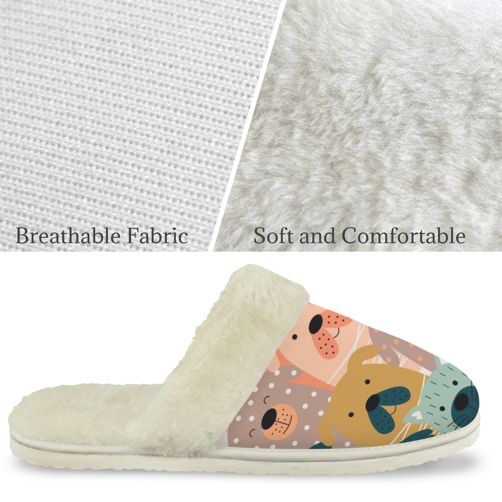 Lots Of Dogs Men's Fur Trim Thick-Sole Indoor Slippers Men's Fur Trimmed Slippers animal Printed Offshore