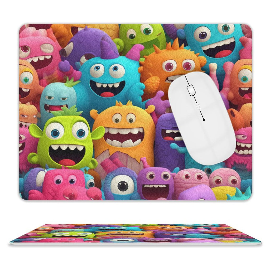 Cute Monsters Leather Mouse Pad white One size Leather Mouse Pad Printed Offshore Sci Fi