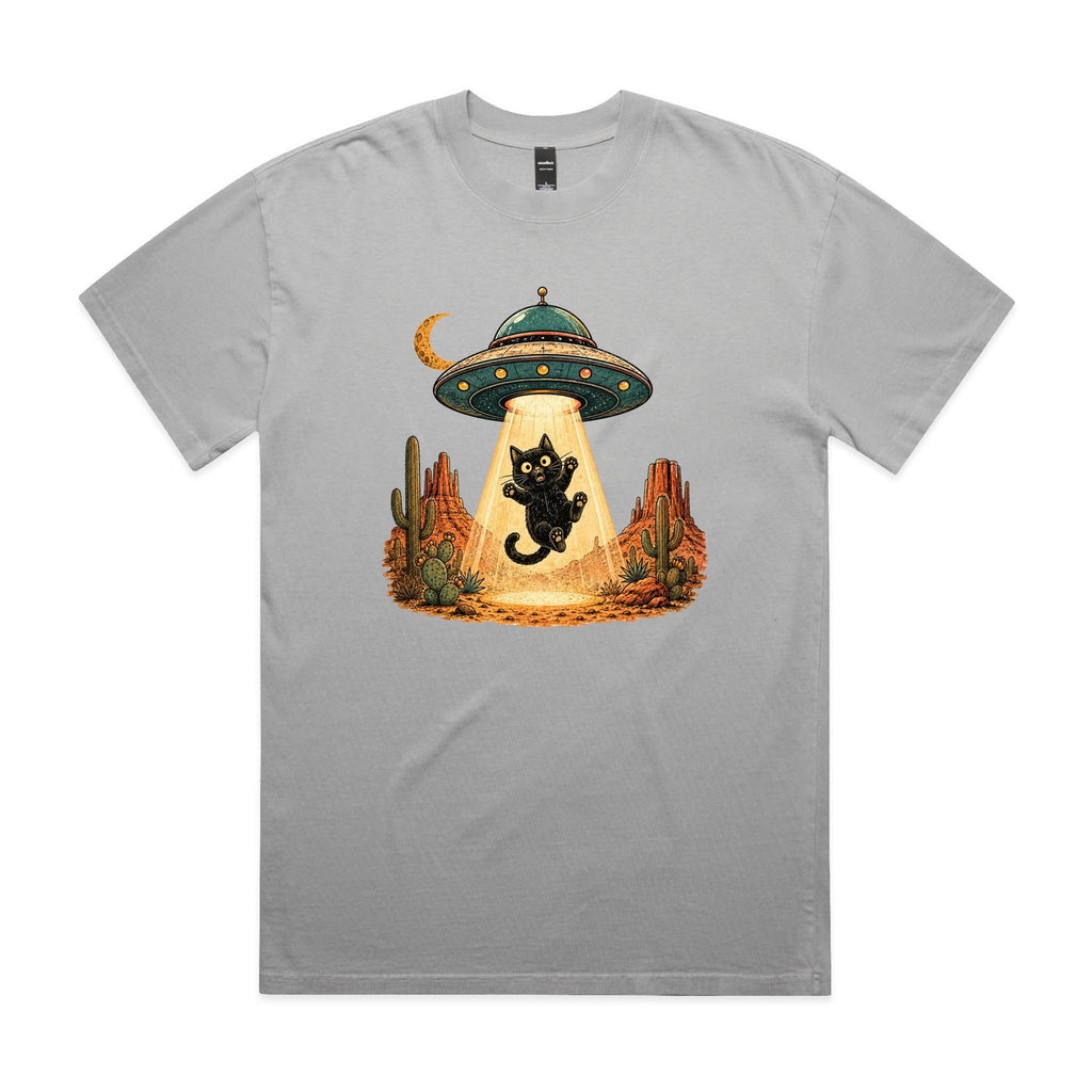 Black Cat Alien UFO Abduction AS Colour Heavy Faded Tee Faded storm Heavy Faded T-shirt animal Printed In Australia Sci Fi