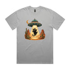 Black Cat Alien UFO Abduction AS Colour Heavy Faded Tee Faded storm Heavy Faded T-shirt animal Printed In Australia Sci Fi