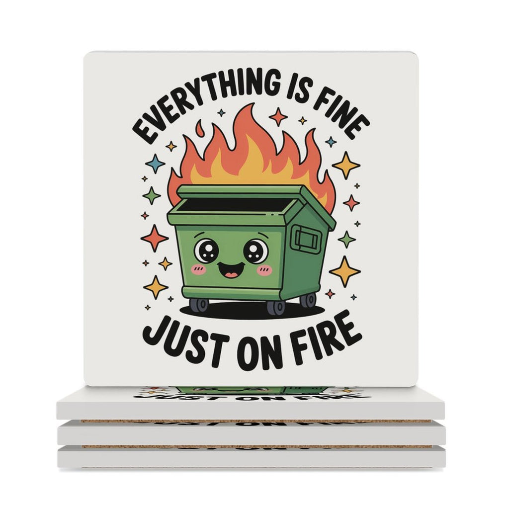 Skip Bin / Dumpster Fire Ceramic Coasters white Ceramic Coasters Printed Offshore