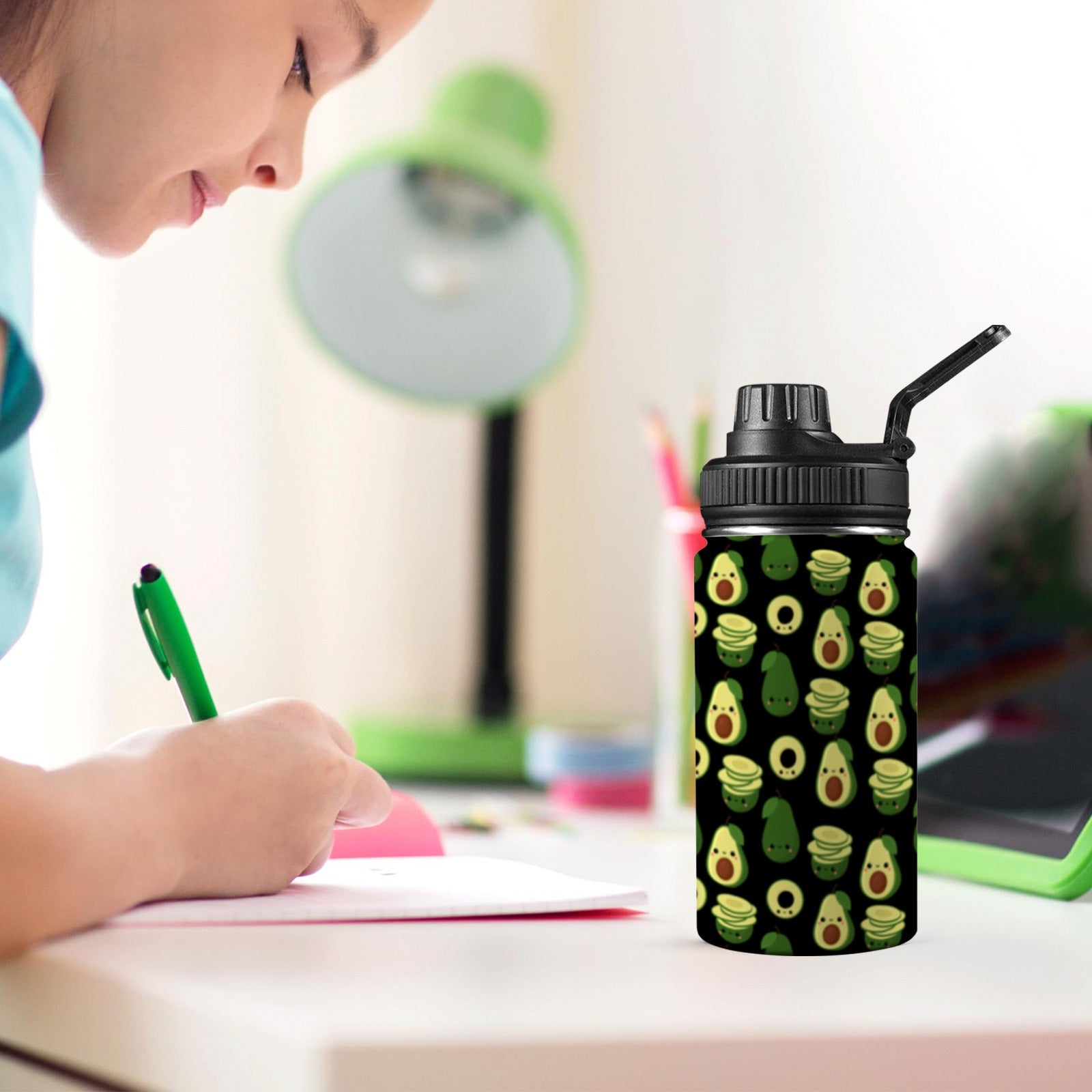 Cute Avocados - Kids Water Bottle with Chug Lid (12 oz) Kids Water Bottle with Chug Lid Food Printed Offshore