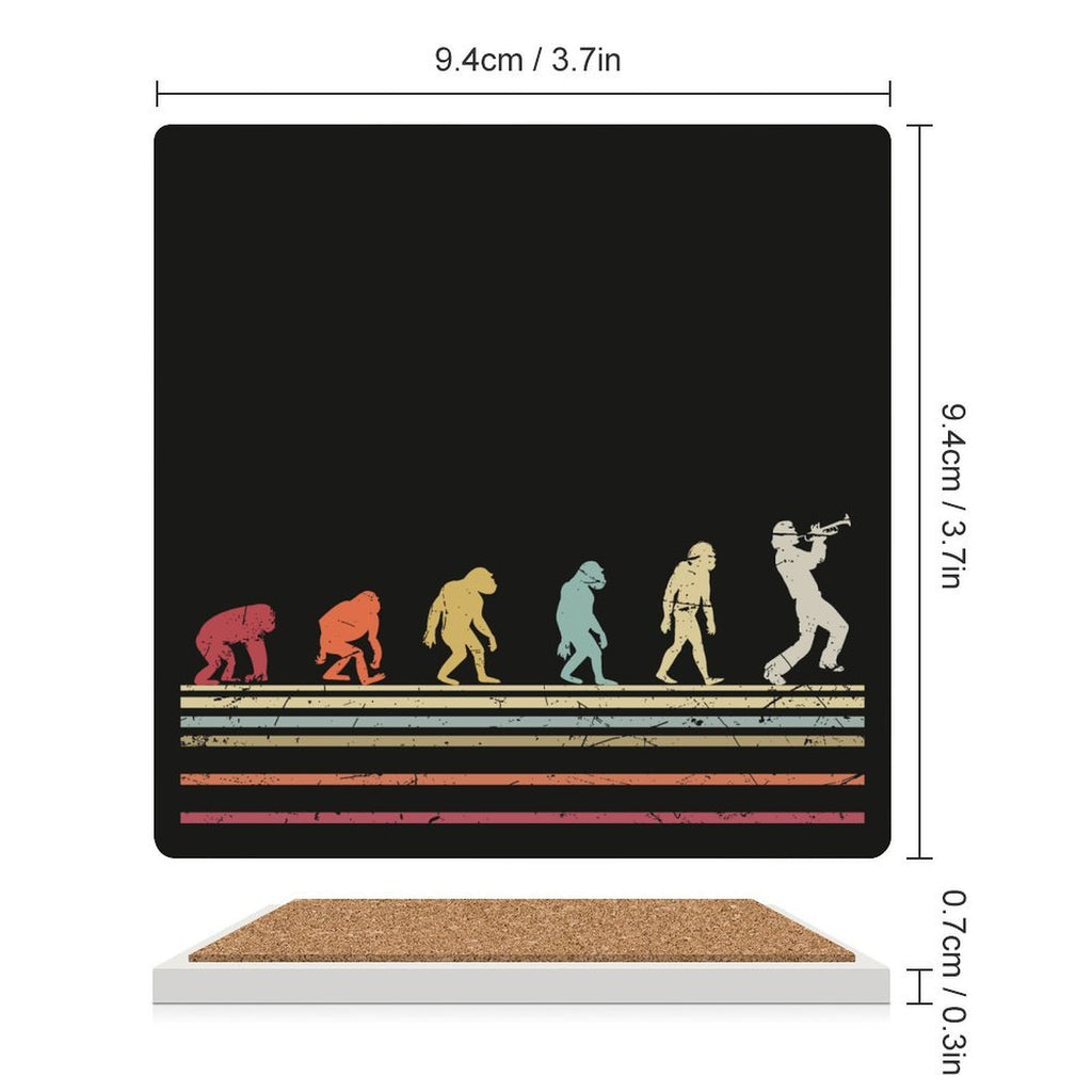 Trumpet Player Evolution - Ceramic Coasters (Square) Ceramic Coasters Music Printed Offshore