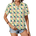 Tropical Pineapple Women's Short-Sleeve Button Up Shirt white Women's Short-Sleeve Button Up Shirt Food Printed Offshore