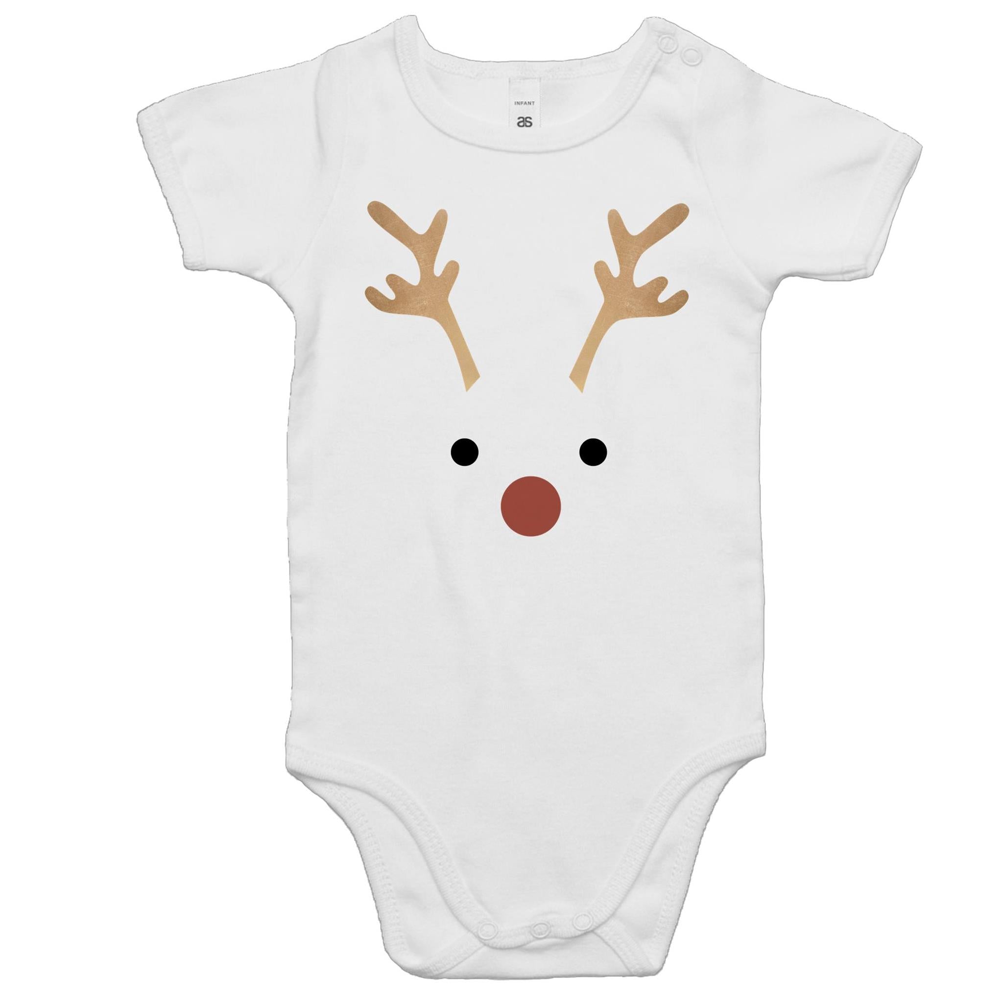 Red Nose Reindeer - Baby Bodysuit White Baby Christmas Bodysuit Christmas Printed In Australia