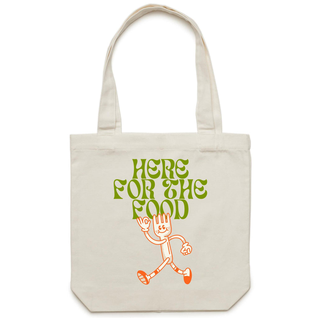 Here For The Food - Canvas Tote Bag Cream One Size Tote Bag Food Printed In Australia