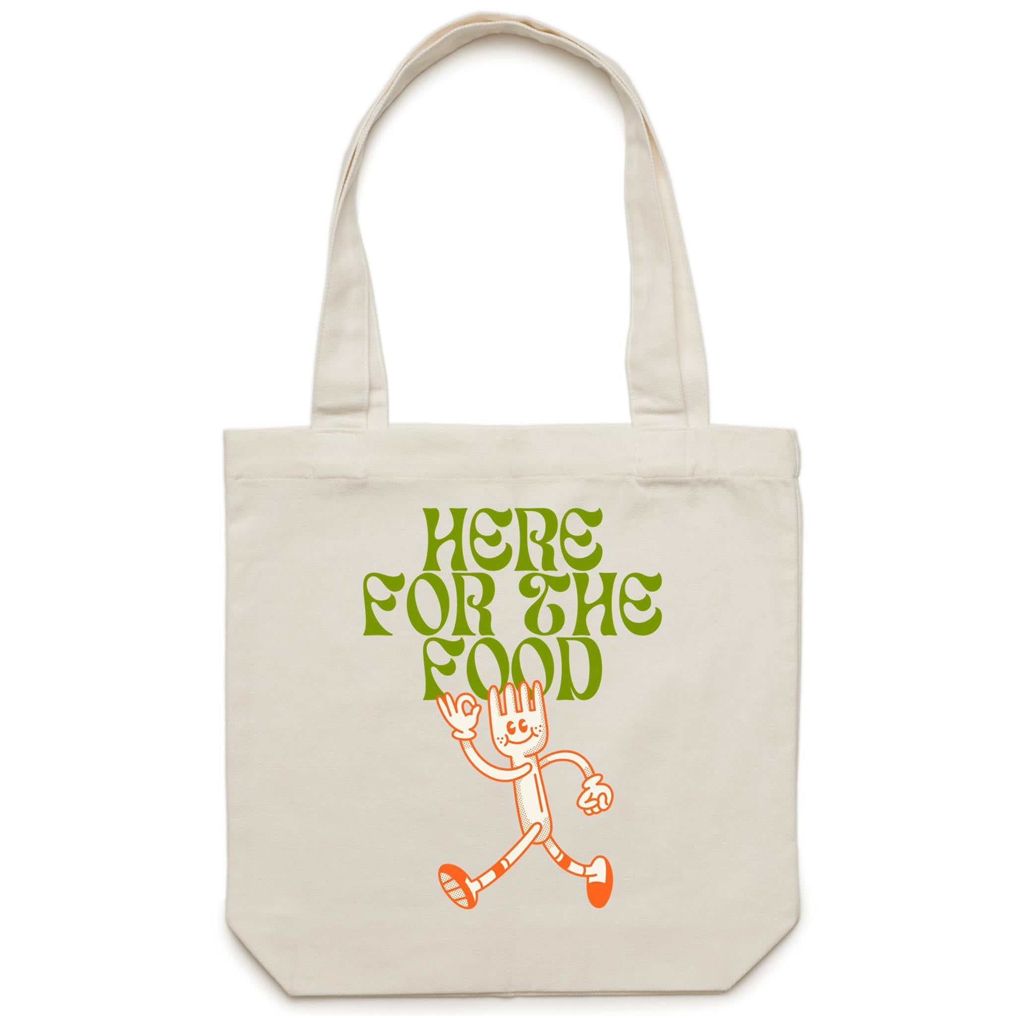Here For The Food - Canvas Tote Bag Cream One Size Tote Bag Food Printed In Australia