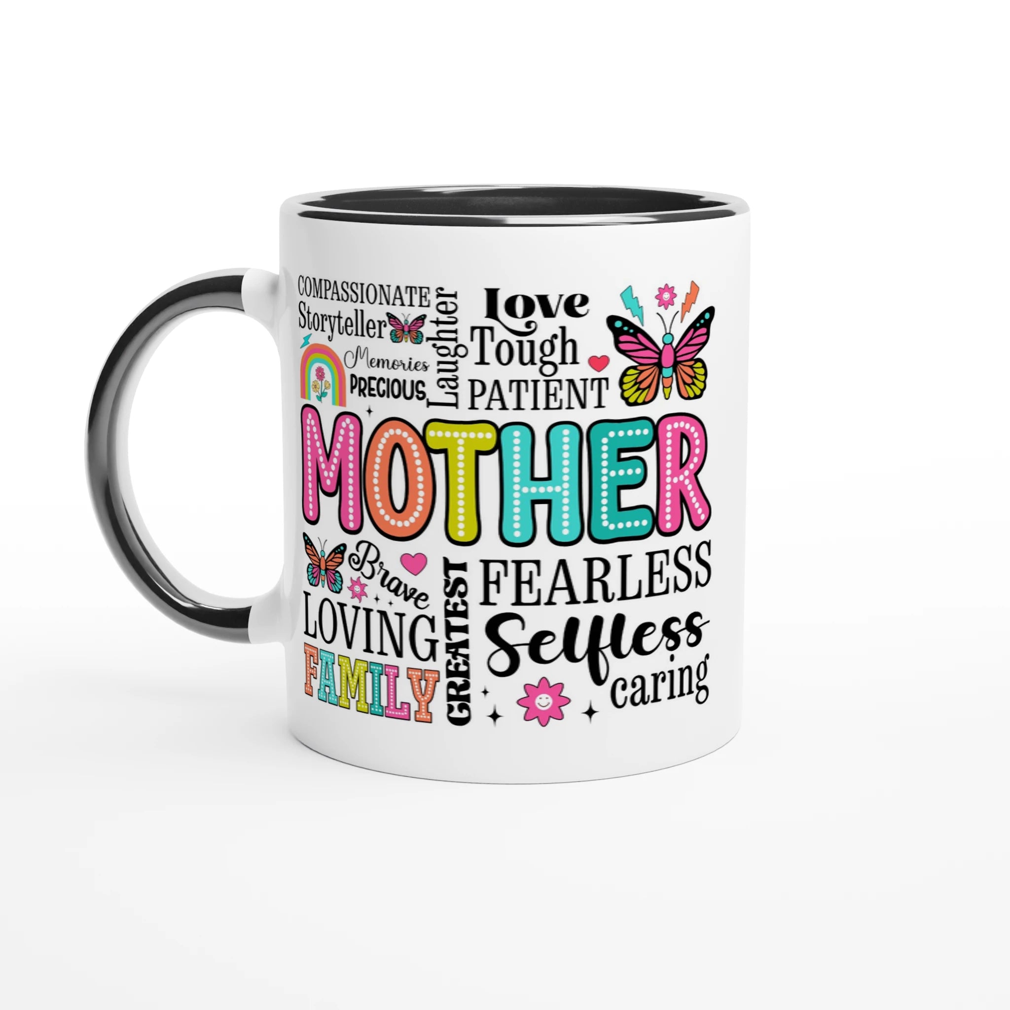 Mother Word Cloud - White 11oz Ceramic Mug with Colour Inside Ceramic Black Colour 11oz Mug Globally Fulfilled Mum