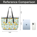 Tropical Flowers And Leaves PU Leather Tote Bag Large Leather Tote Bag-Large Plants Printed Offshore