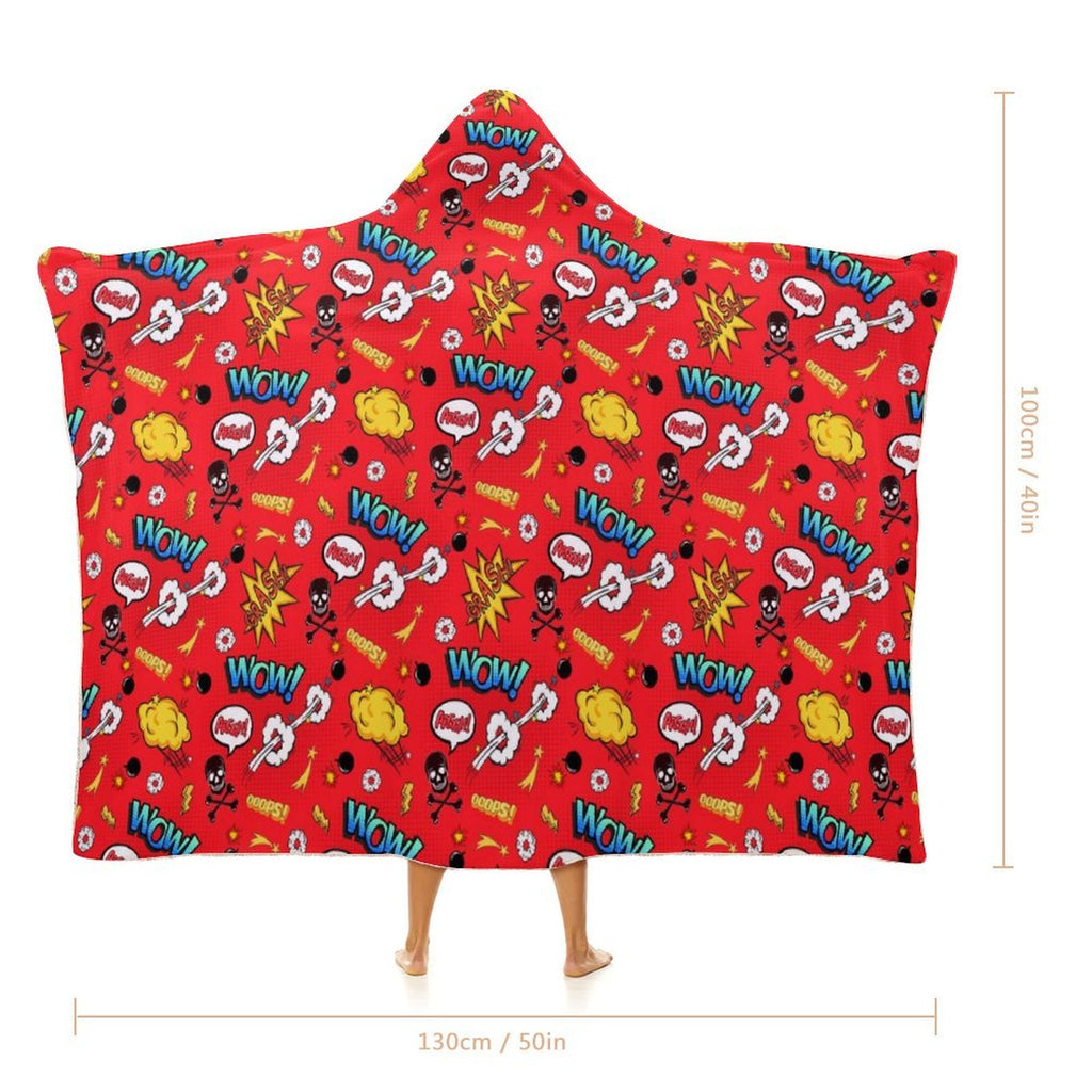 Red Comic Book Kids Hooded Blanket 100cm x 130cm Kids Hooded Blanket comic Printed Offshore