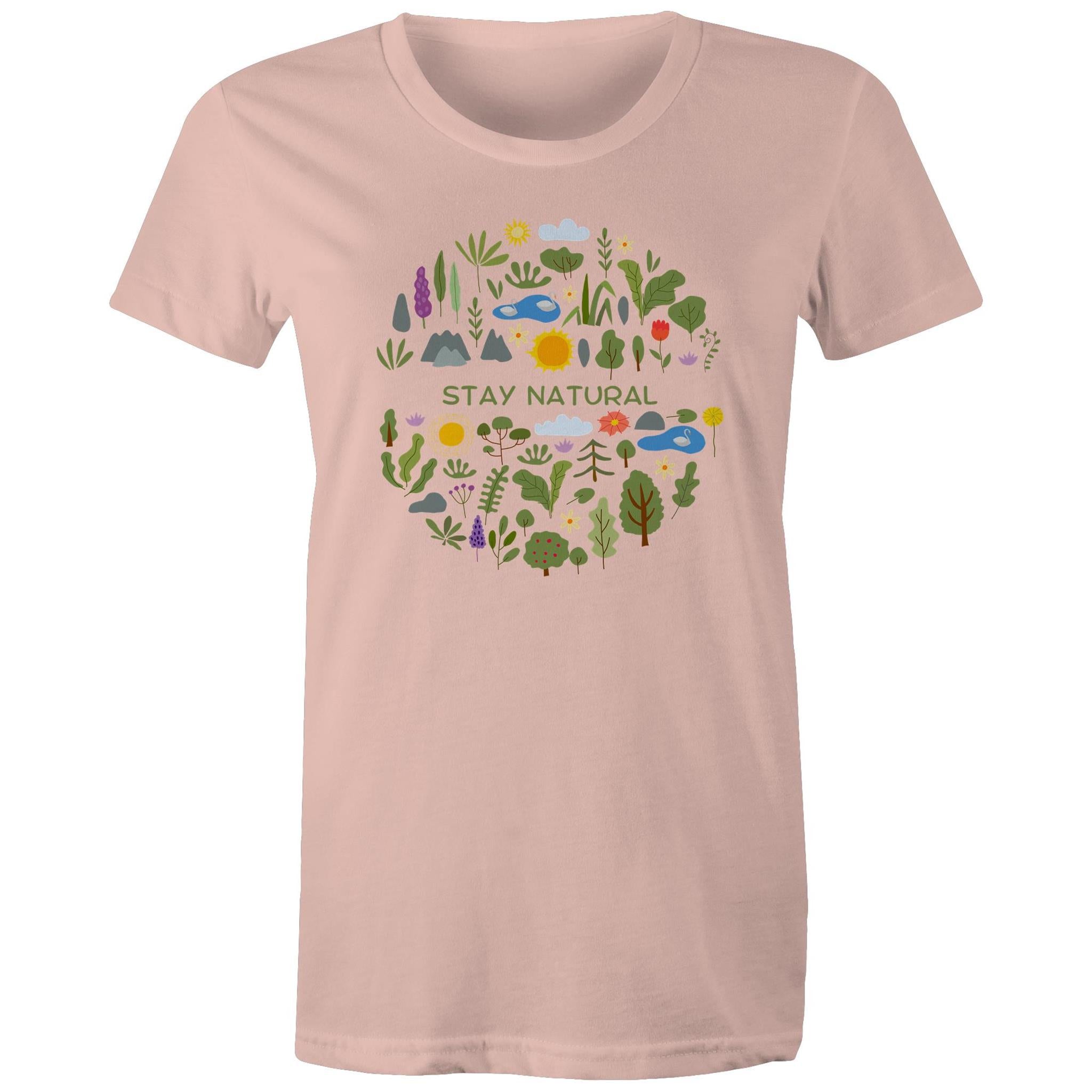 Stay Natural - Womens T-shirt Pale Pink Womens T-shirt Plants Printed In Australia