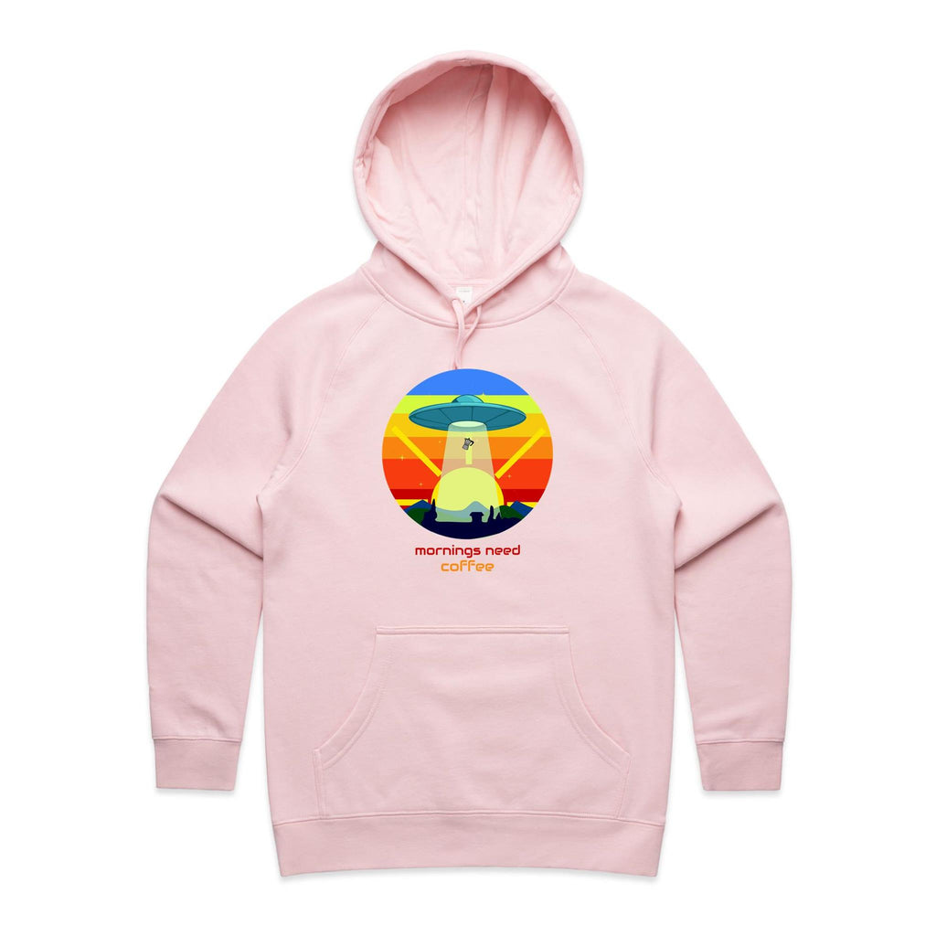 Mornings Need Coffee - Womens Hoodie Pink Womens Hoodie Coffee Printed In Australia