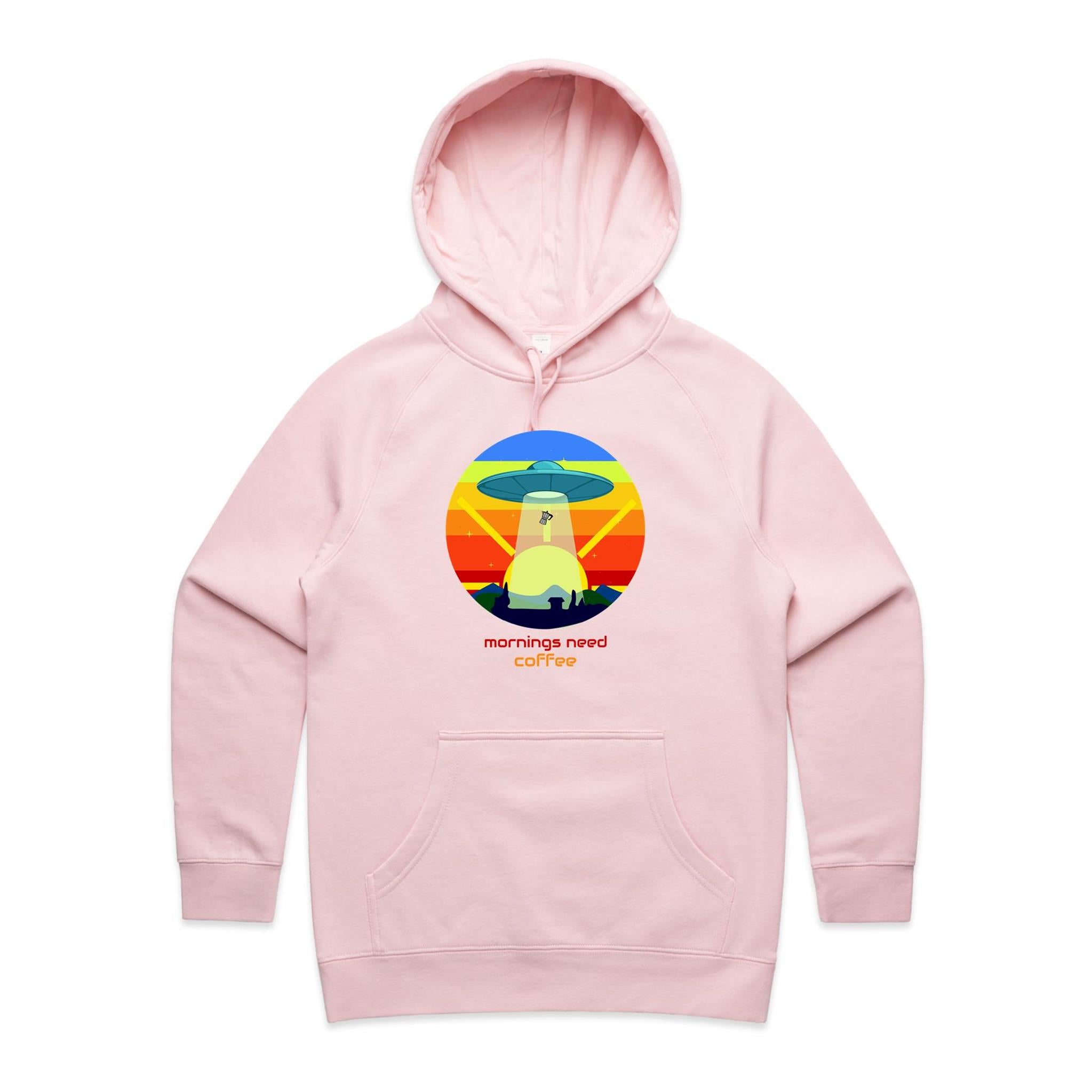Mornings Need Coffee - Womens Hoodie Pink Womens Hoodie Coffee Printed In Australia