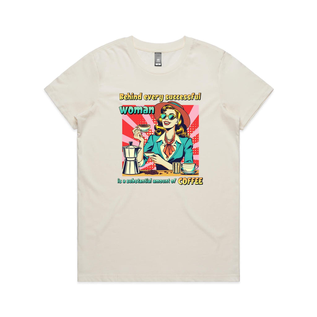 Retro Coffee Woman Women's AS Colour T-shirt Natural Womens T-shirt Coffee Printed In Australia Retro