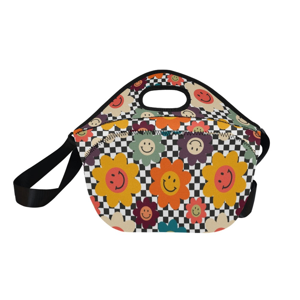Happy Retro Flowers - Neoprene Lunch Bag Neoprene Lunch Bag Printed Offshore