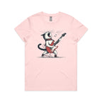 Cat Playing Guitar Women's AS Colour T-shirt Pink Womens T-shirt animal Music Printed In Australia