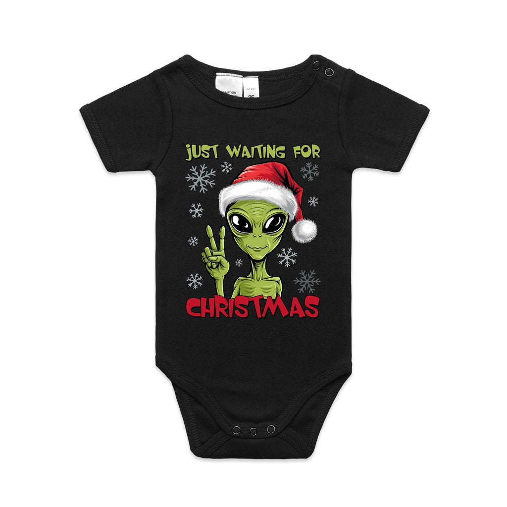 Just Waiting For Christmas - Baby Bodysuit Black Baby Christmas Bodysuit Christmas Printed In Australia