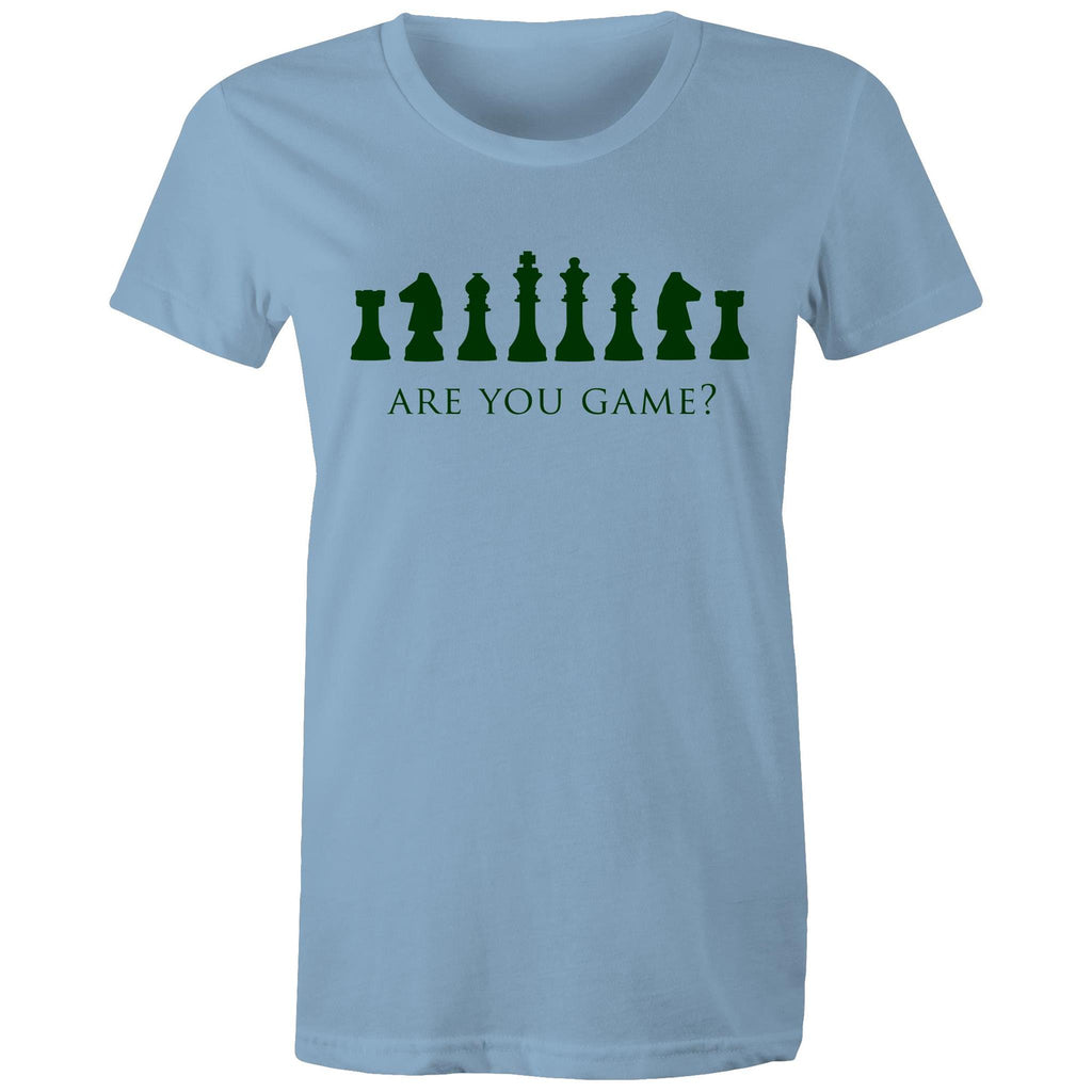 Are You Game, Chess - Womens T-shirt Carolina Blue Womens T-shirt Chess Games Printed In Australia