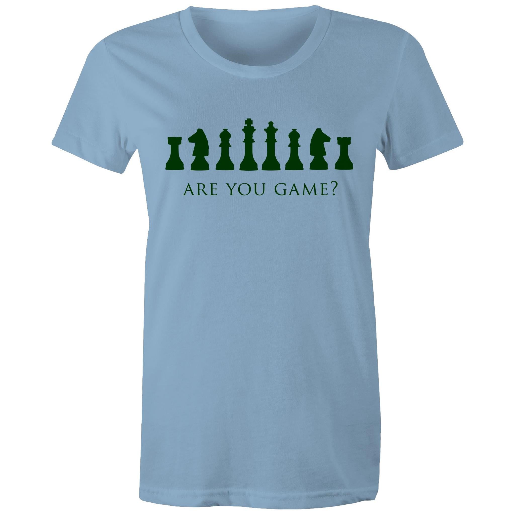 Are You Game, Chess - Womens T-shirt Carolina Blue Womens T-shirt Chess Games Printed In Australia