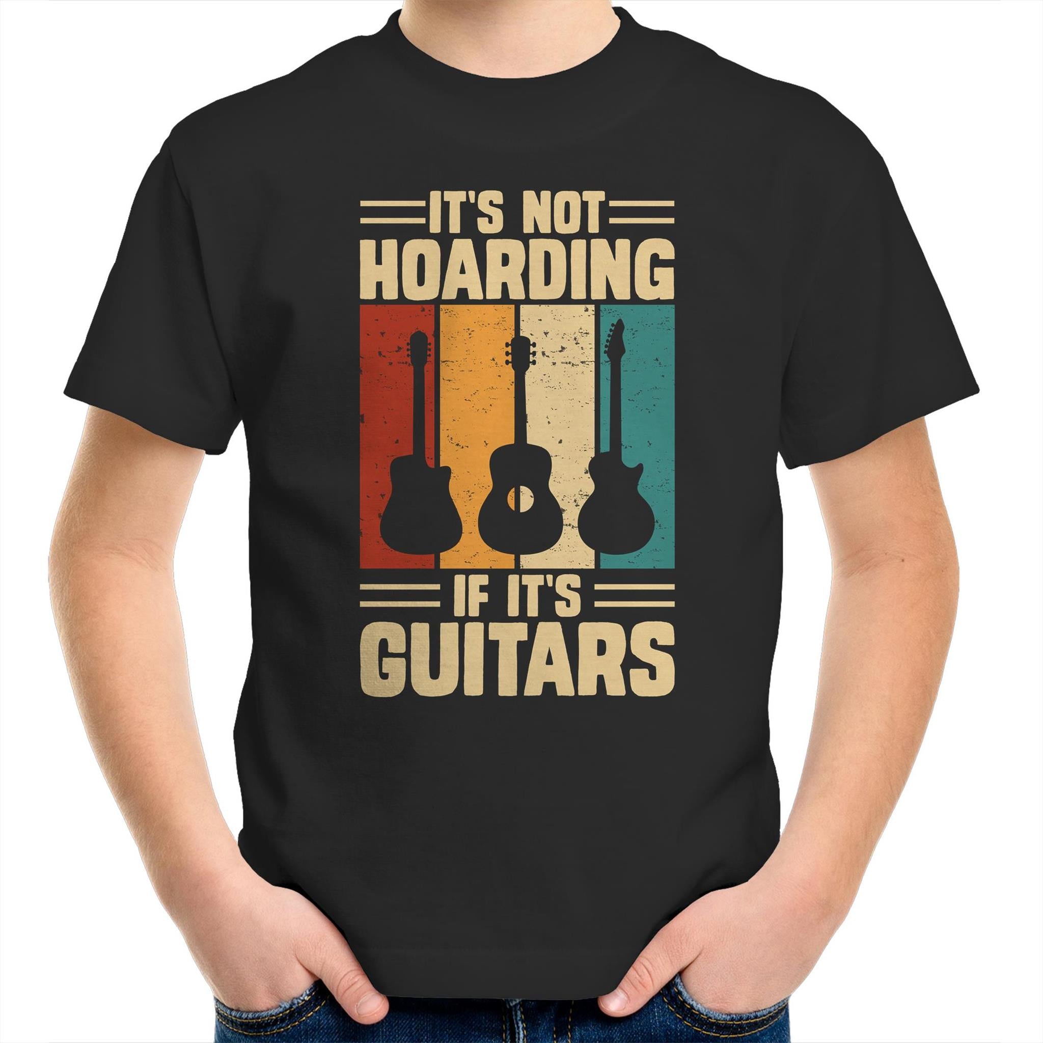 It's Not Hoarding If It's Guitars - Kids Youth T-Shirt Black Kids Youth T-shirt Music Printed In Australia