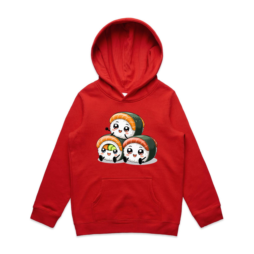 Kawaii Sushi Kids AS Colour Hoodie Red