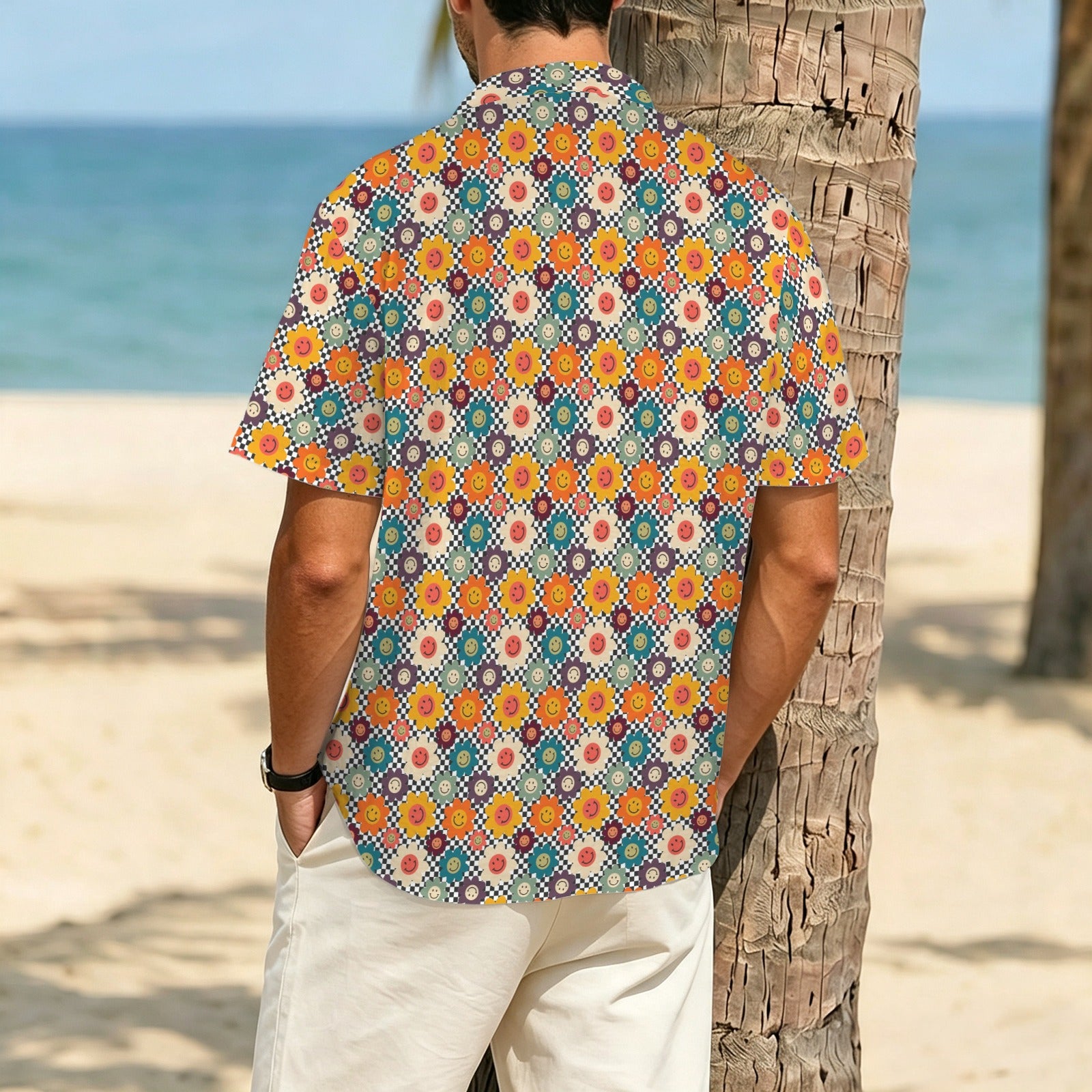 Happy Retro Flowers Men's Crinkle Hawaiian Shirt